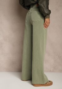 Renee - Ciemnobeżowe Jeansy o Szerokim Kroju z Bawełny High Waist Marquilla. Okazja: na co dzień. Stan: podwyższony. Kolor: beżowy. Długość: długie. Styl: casual #5