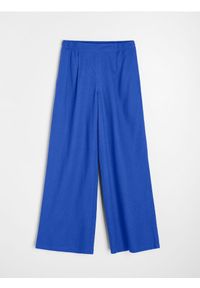 Sinsay - Spodnie wide leg z domieszką lnu - niebieski. Kolor: niebieski. Materiał: len