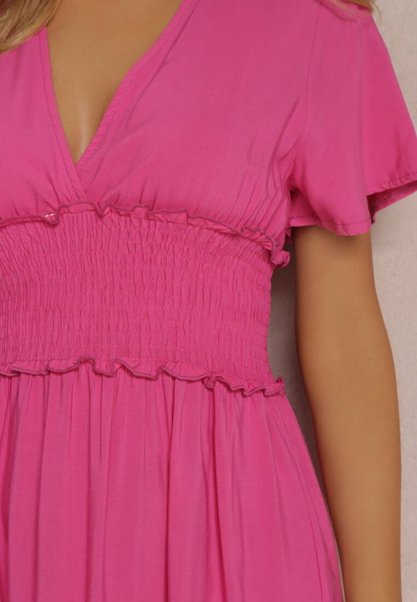 Renee - Fuksjowa Sukienka z Wiskozy Rukhsar. Kolor: różowy. Materiał: wiskoza. Długość rękawa: krótki rękaw. Długość: mini