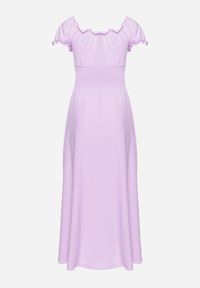 Born2be - Fioletowa Wiskozowa Sukienka z Gumką w Pasie i Trójkątnym Dekoltem Quneri. Okazja: na spacer, na imprezę, na randkę. Kolor: fioletowy. Materiał: wiskoza. Typ sukienki: sportowe. Styl: elegancki, sportowy #2