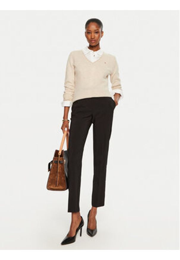 TOMMY HILFIGER - Tommy Hilfiger Sweter WW0WW43505 Beżowy Regular Fit. Kolor: beżowy. Materiał: wełna