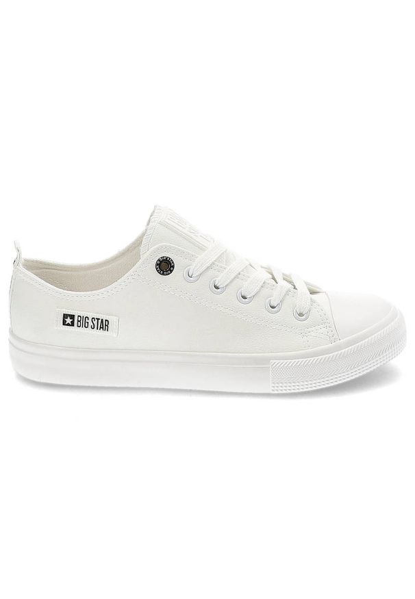 Big-Star - Białe Trampki Big Star Unisex Wygodne Półbuty. Kolor: biały. Materiał: guma, skóra ekologiczna, materiał. Szerokość cholewki: normalna. Wzór: aplikacja, nadruk. Sezon: lato, wiosna