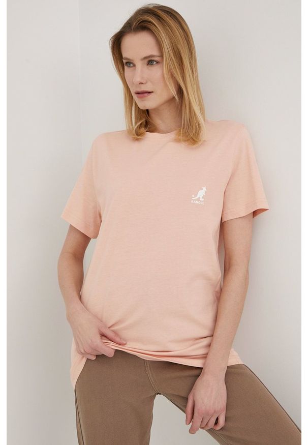 Kangol t-shirt bawełniany kolor różowy KLEU006.D-115. Kolor: różowy. Materiał: bawełna