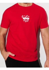 Sinsay - Bawełniana koszulka z nadrukiem świątecznym - czerwony. Kolor: czerwony. Materiał: bawełna. Wzór: nadruk. Styl: wizytowy