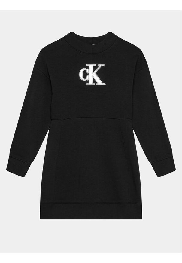 Calvin Klein Jeans Sukienka dzianinowa Metallic Monogram IG0IG02315 Czarny Regular Fit. Kolor: czarny. Materiał: bawełna