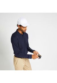 INESIS - Koszulka polo do golfa z długim rękawem męska MW500. Typ kołnierza: golf, polo. Kolor: niebieski. Materiał: bawełna, materiał, poliester. Długość rękawa: długi rękaw. Długość: długie. Styl: sportowy