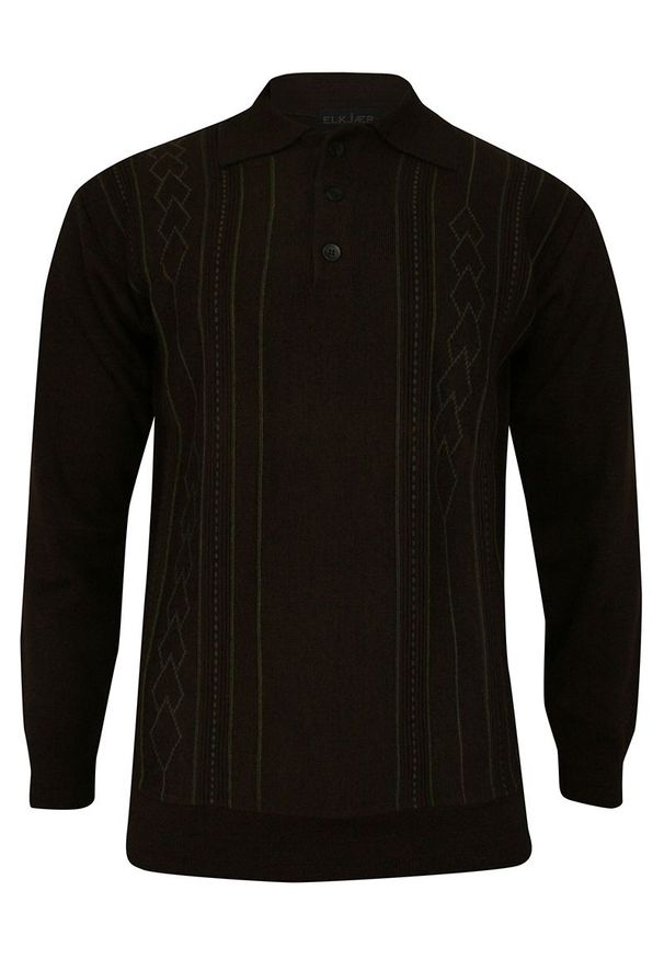 Brązowy sweter Elkjaer klasyczny, z klasycznym kołnierzykiem, na zimę