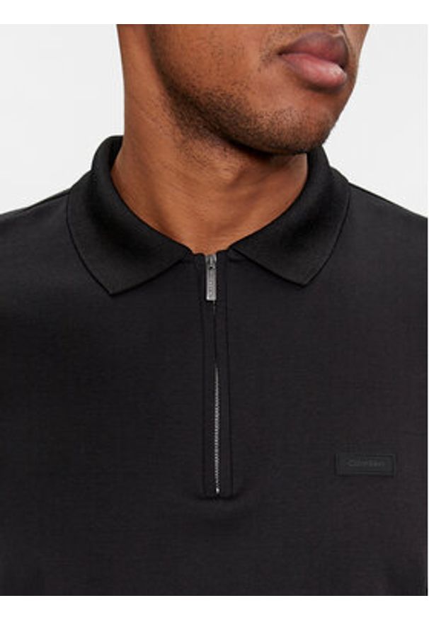 Calvin Klein Polo Smooth Cotton Welt Zip Polo K10K112754 Czarny Regular Fit. Typ kołnierza: polo. Kolor: czarny. Materiał: bawełna