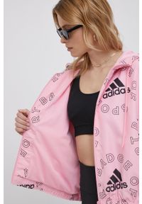 Adidas - adidas kurtka damska kolor różowy przejściowa oversize. Kolor: różowy. Materiał: skóra, materiał #5