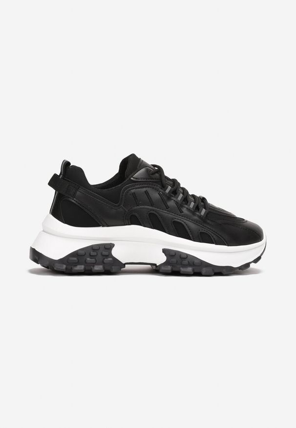 Renee - Czarne Sznurowane Sneakersy na Grubej Podeszwie z Ozdobnymi Przeszyciami Kayor. Kolor: czarny. Materiał: materiał