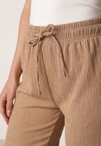 Born2be - Beżowe Szerokie Spodnie z Teksturalnej Tkaniny z Wiązaniem w Pasie Agatia. Okazja: do pracy, na co dzień, na spacer. Stan: podwyższony. Kolor: beżowy. Materiał: tkanina. Długość: długie. Styl: wakacyjny, casual #5