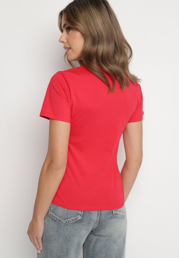 Born2be - Czerwony Klasyczny T-shirt z Bawełny Lorali. Okazja: na spacer, na co dzień. Kolor: czerwony. Materiał: bawełna. Wzór: gładki. Styl: klasyczny
