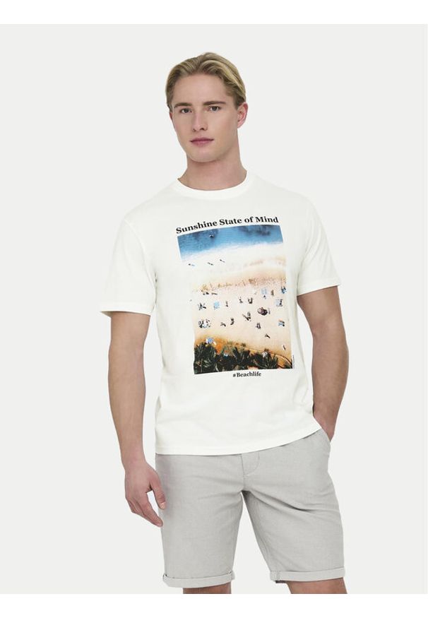 Only & Sons T-Shirt Kolton 22028735 Biały Regular Fit. Kolor: biały. Materiał: bawełna