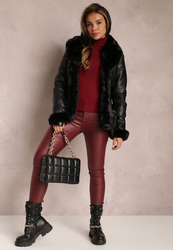 Renee - Czarna Kurtka Mesase. Kolor: czarny. Materiał: futro. Wzór: aplikacja. Styl: elegancki