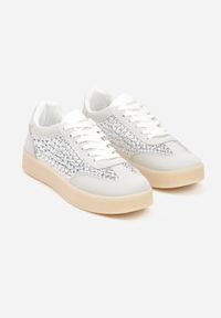 Born2be - Szare Sneakersy na Grubej Podeszwie Ozdobione Cyrkoniami Orinrya. Okazja: na co dzień. Kolor: szary. Materiał: jeans. Wzór: aplikacja #5