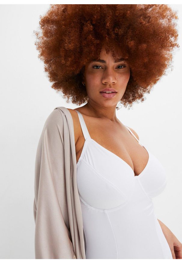 bonprix - Body o średnim stopniu modelowania sylwetki. Kolor: biały. Materiał: materiał, bawełna