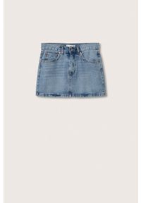 mango - Mango spódnica jeansowa Mom80 mini prosta. Okazja: na co dzień. Kolor: niebieski. Materiał: jeans. Styl: casual