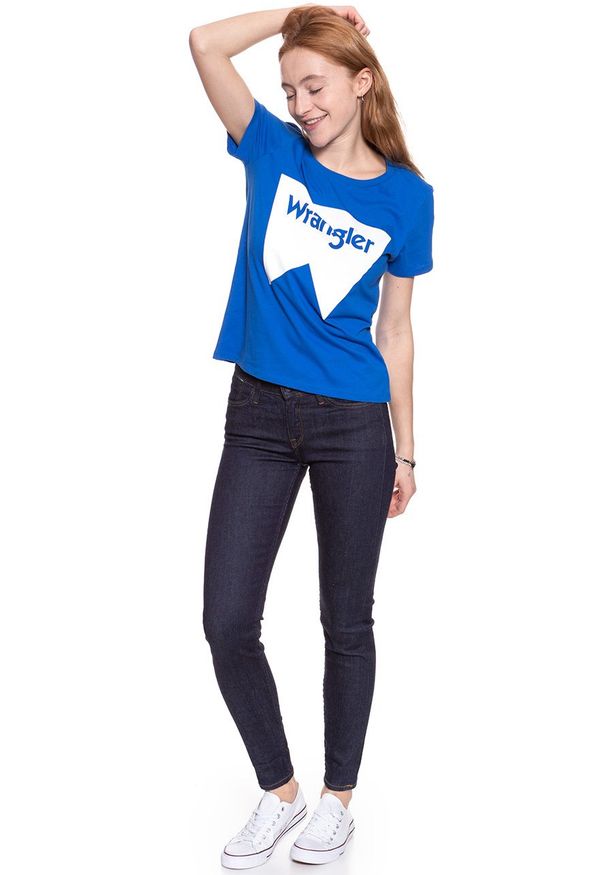 Wrangler - WRANGLER T SHIRT DAMSKI FESTIVAL TEE VICTORIA BLUE W7016EVJS 112130892. Wzór: nadruk