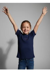 Sinsay - Koszulka z prążkowanej dzianiny zdobiona falbanami - granatowy. Kolor: niebieski. Materiał: dzianina, prążkowany. Wzór: aplikacja #1