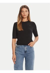 TOMMY HILFIGER - Tommy Hilfiger Bluzka WW0WW47308 Czarny Slim Fit. Kolor: czarny. Materiał: wiskoza