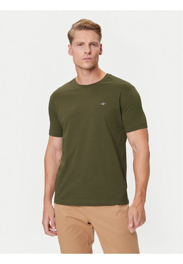 GANT - Gant T-Shirt Shield 2003184 Zielony Regular Fit. Kolor: zielony. Materiał: bawełna