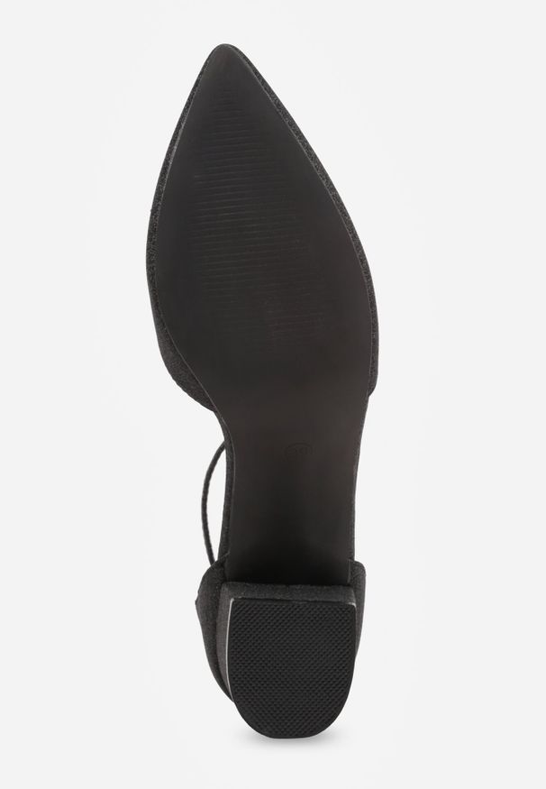 Born2be - Czarne Eleganckie Brokatowe Czółenka Vices na Obcasie z Wkładką ze Skóry Naturalnej Leadora. Okazja: na wesele, na ślub cywilny. Nosek buta: szpiczasty. Zapięcie: pasek. Kolor: czarny. Materiał: skóra. Obcas: na obcasie. Styl: elegancki. Wysokość obcasa: średni