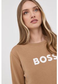 BOSS bluza bawełniana 50468357 damska kolor beżowy z nadrukiem. Kolor: beżowy. Materiał: bawełna. Długość rękawa: długi rękaw. Długość: długie. Wzór: nadruk #4