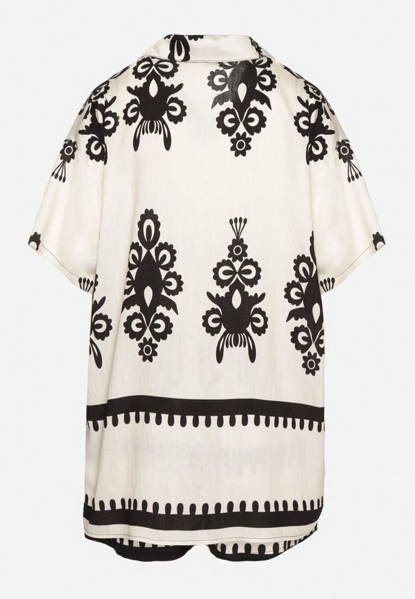 Born2be - Beżowo-Czarny Komplet w Stylu Rustykalnym Koszula i Szorty Tosmire. Kolor: beżowy. Materiał: wiskoza, tkanina