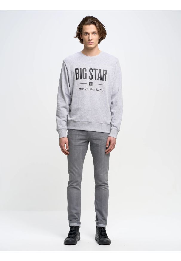 Big-Star - Bluza męska z nadrukiem szara Ecodort 901. Kolor: szary. Wzór: nadruk. Styl: klasyczny