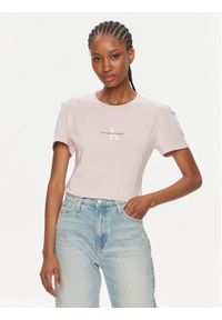 Calvin Klein Jeans T-Shirt Monologo Slim Tee J20J222564 Różowy Slim Fit. Kolor: różowy. Materiał: bawełna