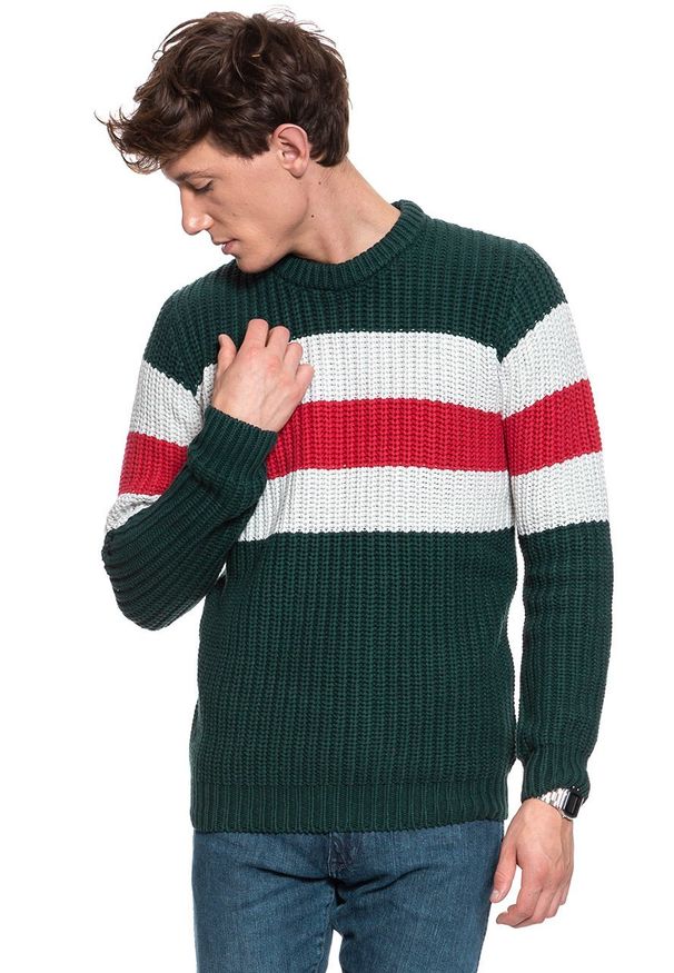 Wrangler - MĘSKI SWETER WRANGLER CHUNKY KNIT PINE W8A7PCG01. Kolor: wielokolorowy. Wzór: kolorowy