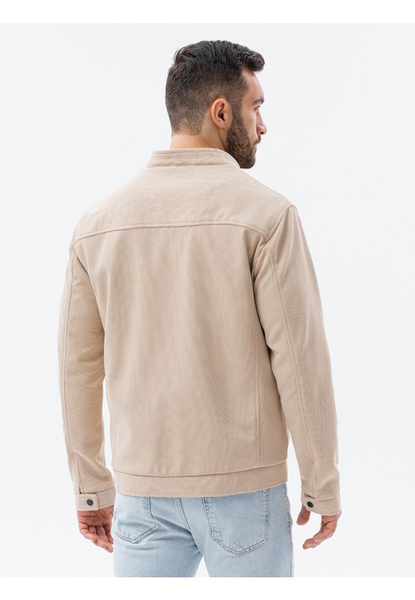 Ombre Clothing - Kurtka męska przejściowa C480 - beżowa - XXL. Kolor: beżowy. Materiał: poliester