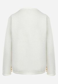 Born2be - Biały Kardigan z Wiskozy i Metaliczną Nitką Miijas. Kolor: biały. Materiał: wiskoza. Wzór: aplikacja #5