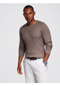 Ombre Clothing - Prążkowany sweter męski z guzikami przy dekolcie - popielaty V4 - Rozmiar: XXL. Kolor: szary. Materiał: prążkowany. Styl: elegancki