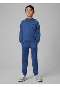 4f - 4F Bluza sportowa regular z kapturem chłopięca - granatowa 122/128 (6-8 lat). Okazja: na co dzień. Typ kołnierza: kaptur. Kolor: niebieski. Sezon: lato. Styl: sportowy #2