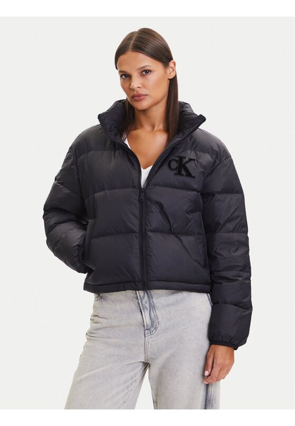 Calvin Klein Jeans Kurtka puchowa Graphic Logo LV047D503G Czarny Regular Fit. Kolor: czarny. Materiał: syntetyk