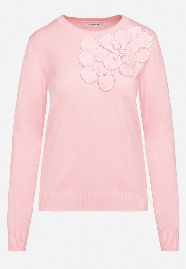 Born2be - Różowy Sweter z Wiskozą Modalem i Aplikacjami 3D Esalttia. Okazja: na co dzień. Kolor: różowy. Materiał: wiskoza. Wzór: aplikacja. Sezon: zima, jesień. Styl: casual, elegancki