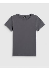 4f - 4F T-shirt slim gładki damski - szary XL. Okazja: na co dzień. Kolor: szary. Materiał: dzianina, elastan, bawełna. Wzór: gładki. Styl: casual, klasyczny #1