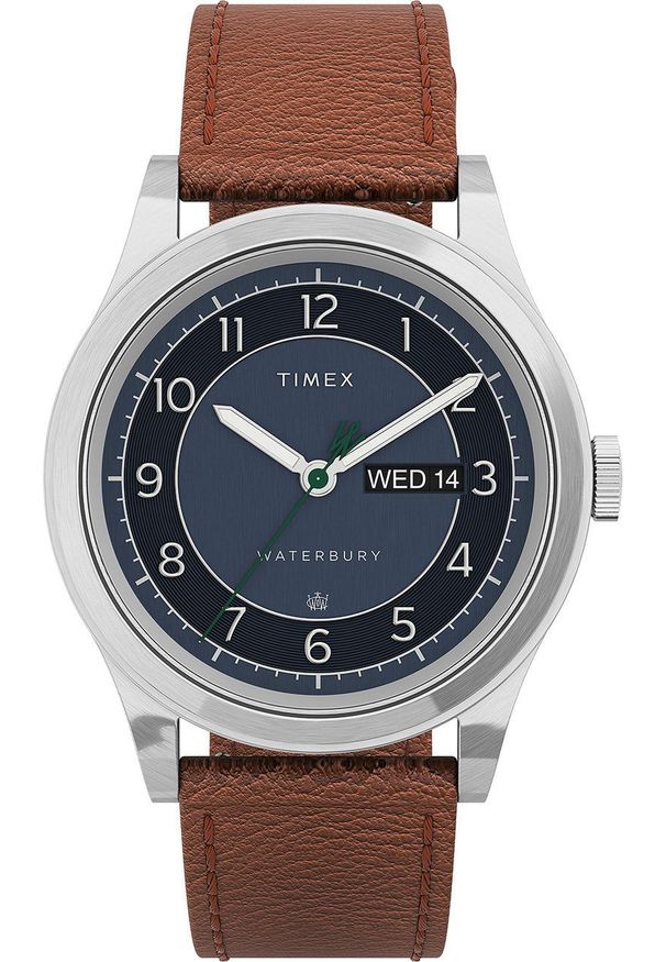 Timex zegarek TW2U90400 Waterbury Traditional Day-Date męski kolor srebrny. Kolor: srebrny. Materiał: skóra, materiał