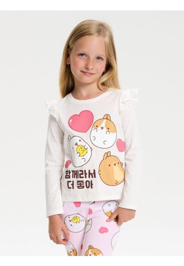 Sinsay - Koszulka z długimi rękawami Molang - kremowy. Kolor: kremowy. Długość rękawa: długi rękaw. Długość: długie