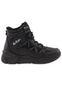 Buty Lee Cooper LCJ-23-44-1984L - czarne. Okazja: na co dzień. Wysokość cholewki: za kostkę. Zapięcie: sznurówki. Kolor: czarny. Materiał: futro, materiał, syntetyk, guma. Szerokość cholewki: normalna. Sezon: zima #1