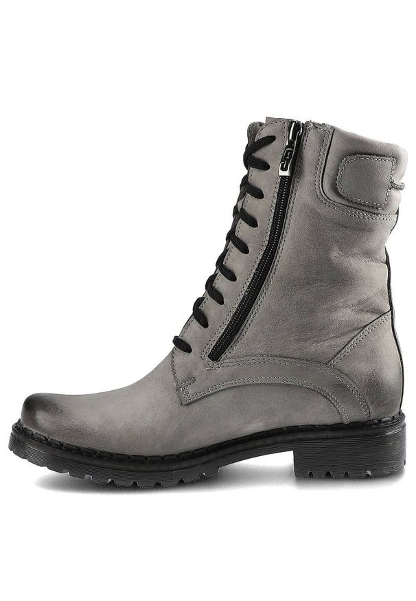 Szare Botki Simen Damskie Modne Buty Zimowe. Kolor: szary. Materiał: nubuk, futro, syntetyk, skóra. Szerokość cholewki: normalna. Wzór: aplikacja. Sezon: zima. Obcas: na obcasie. Wysokość obcasa: niski