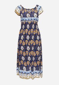 Born2be - Granatowa Sukienka Bawełniana z Gumką w Talii i Mozaikowym Wzorem Vestra. Kolor: niebieski. Materiał: bawełna. Sezon: lato #6