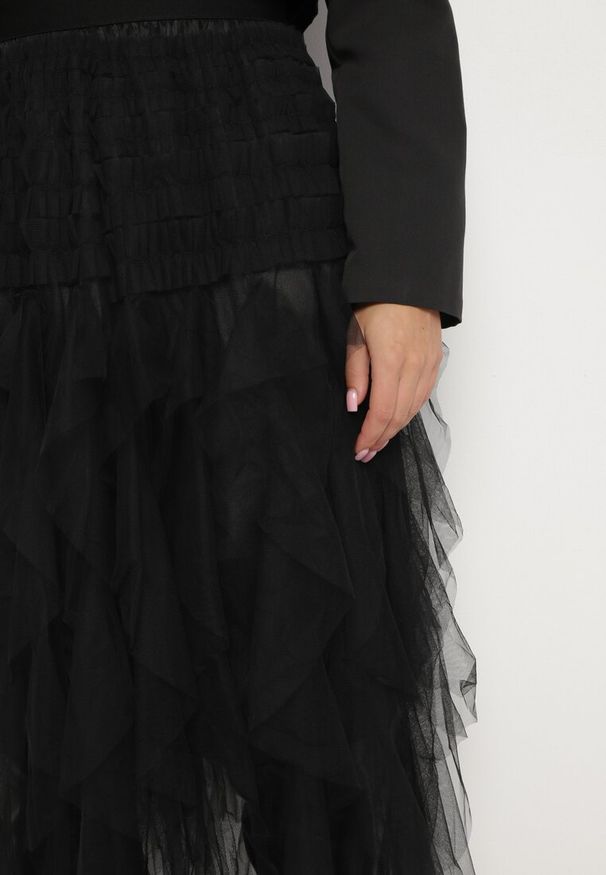 Born2be - Czarna Spódnica Tiulowa z Gumką w Pasie Eviune. Kolor: czarny. Materiał: tiul. Styl: elegancki