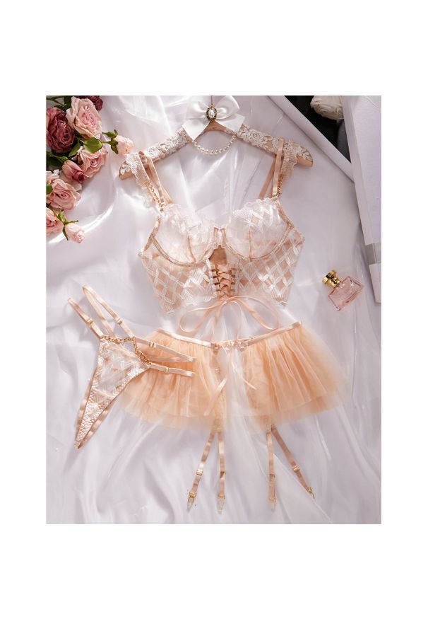 Intica - Komplet bielizny koronkowej z wiązaniem Elizebeth. Materiał: koronka