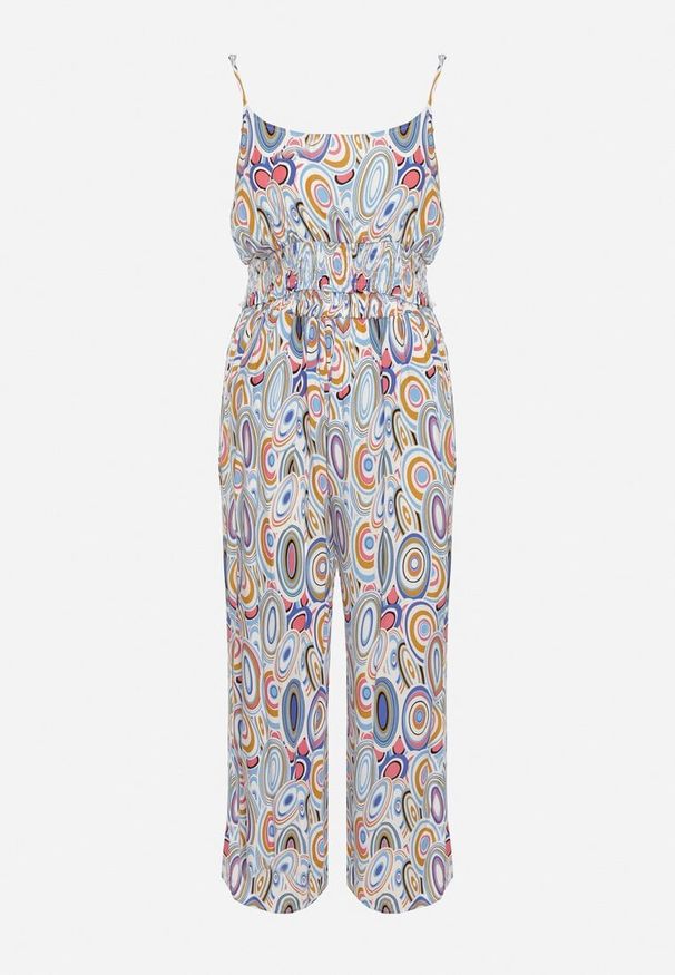 Born2be - Niebieski Boho Komplet z Wiskozy Top na Ramiączkach z Gumką Szerokie Spodnie Palazzo Lereri. Kolor: niebieski. Materiał: wiskoza