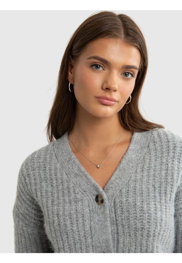 Big-Star - Sweter dziewczęcy kardigan z dodatkiem wełny szary Karda 901. Okazja: na co dzień. Kolor: szary. Materiał: wełna. Wzór: ze splotem. Styl: vintage, elegancki, casual