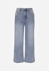 Born2be - Niebieskie Jeansy Szerokie z Wysokim Stanem Ozdobione Przeszyciami Aikaea. Okazja: na co dzień. Stan: podwyższony. Kolor: niebieski. Wzór: aplikacja. Styl: casual, elegancki #2