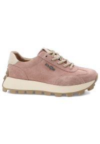Sneakersy damskie Filippo, cholewka skóra naturalna zamszowa sznurowanie klasyczny niski fason kontrastowe wstawki przy pięcie masywna podeszwa, różo. Okazja: na co dzień. Zapięcie: sznurówki. Kolor: różowy. Materiał: zamsz, skóra. Szerokość cholewki: normalna #8