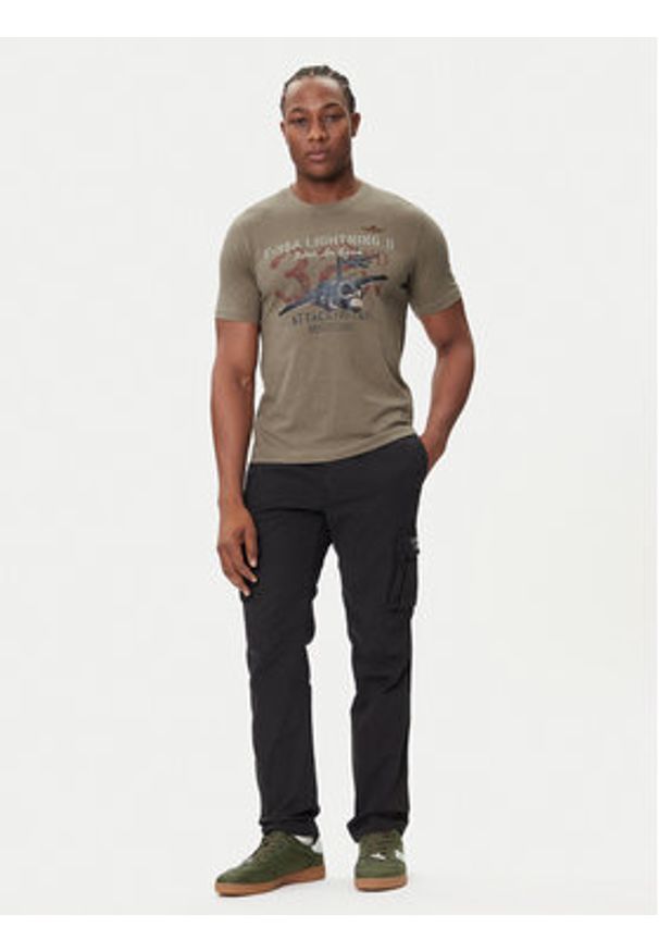 Aeronautica Militare T-Shirt 252TS2472UJ00708 Khaki Regular Fit. Kolor: brązowy. Materiał: bawełna
